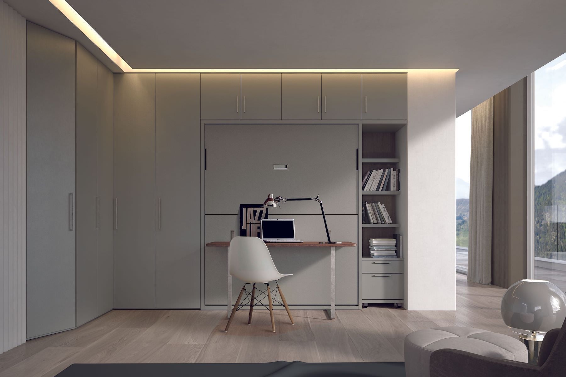 Letto matrimoniale verticale a scomparsa con cassettoni Pratico