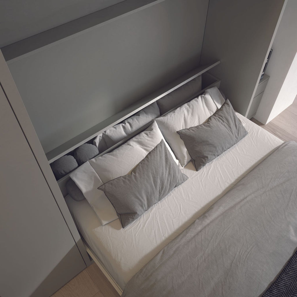 Letto matrimoniale verticale a scomparsa con cassettoni Pratico