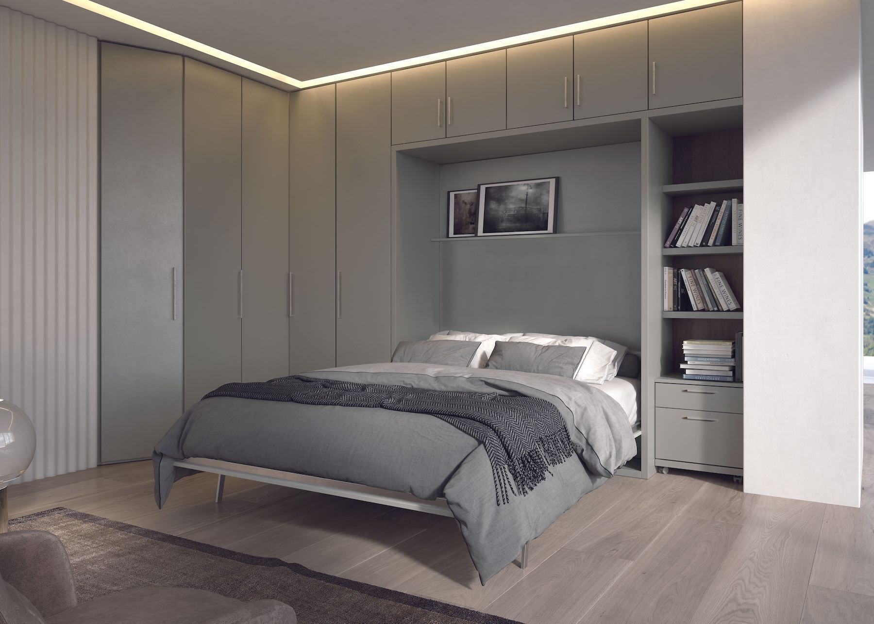 Letto matrimoniale verticale a scomparsa con cassettoni Pratico