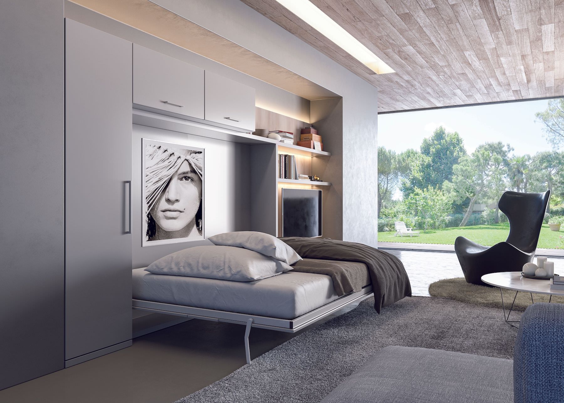 Letto a scomparsa orizzontale francese o matrimoniale Traverso