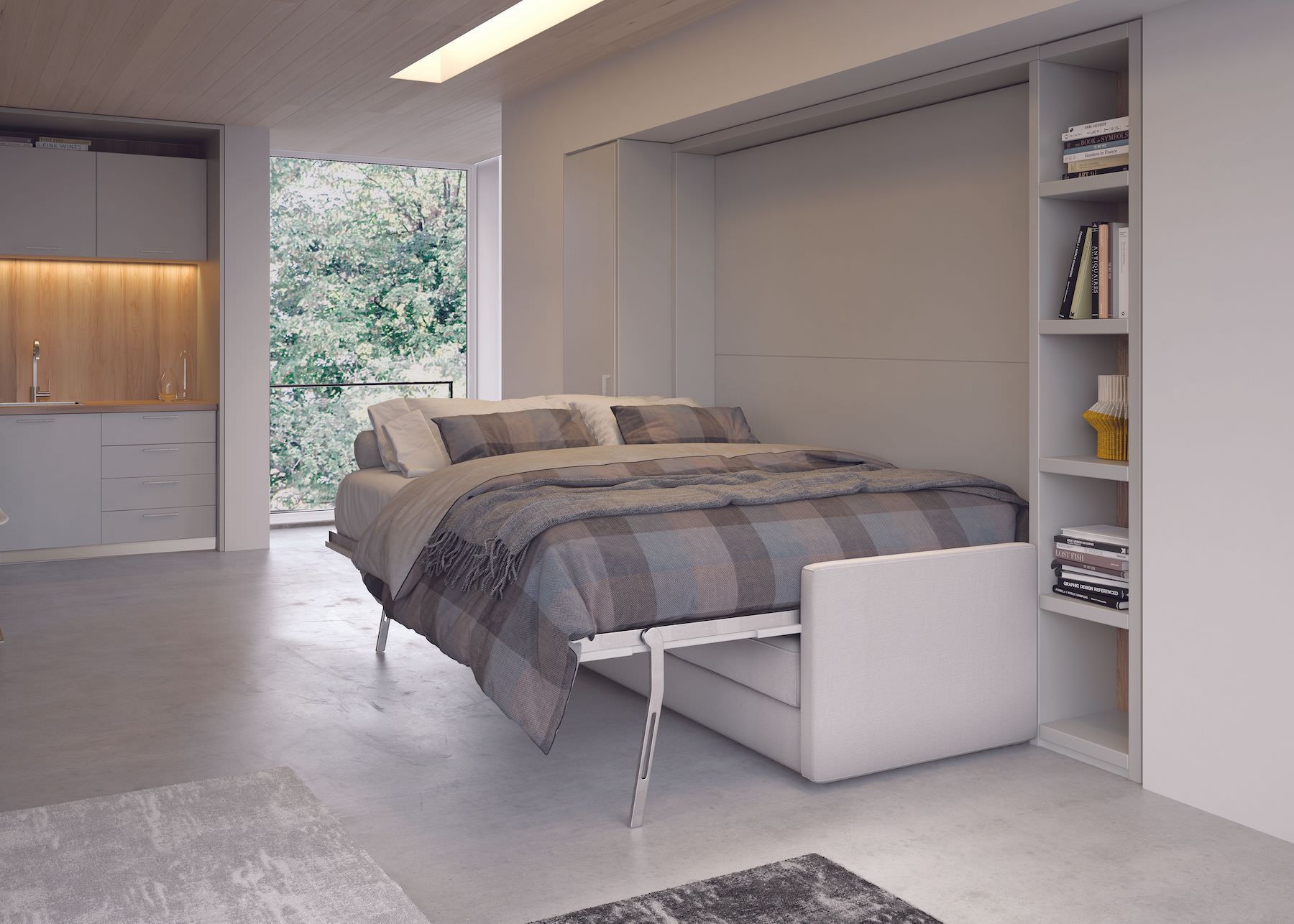 Letto a scomparsa orizzontale con divano Traverso