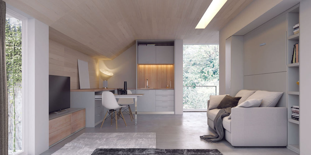 Letto a scomparsa orizzontale con divano Traverso