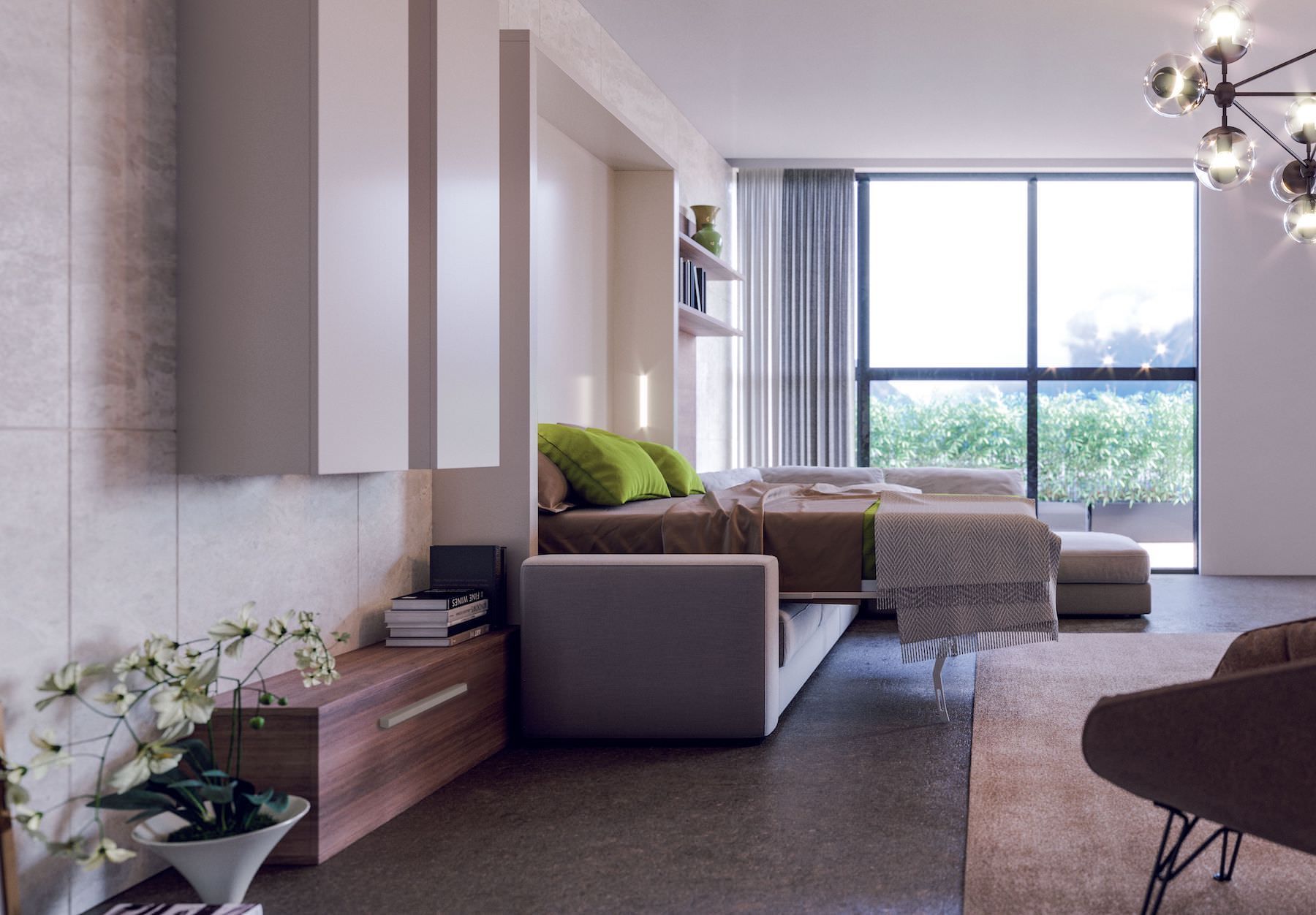 Letto a scomparsa con divano Cubo