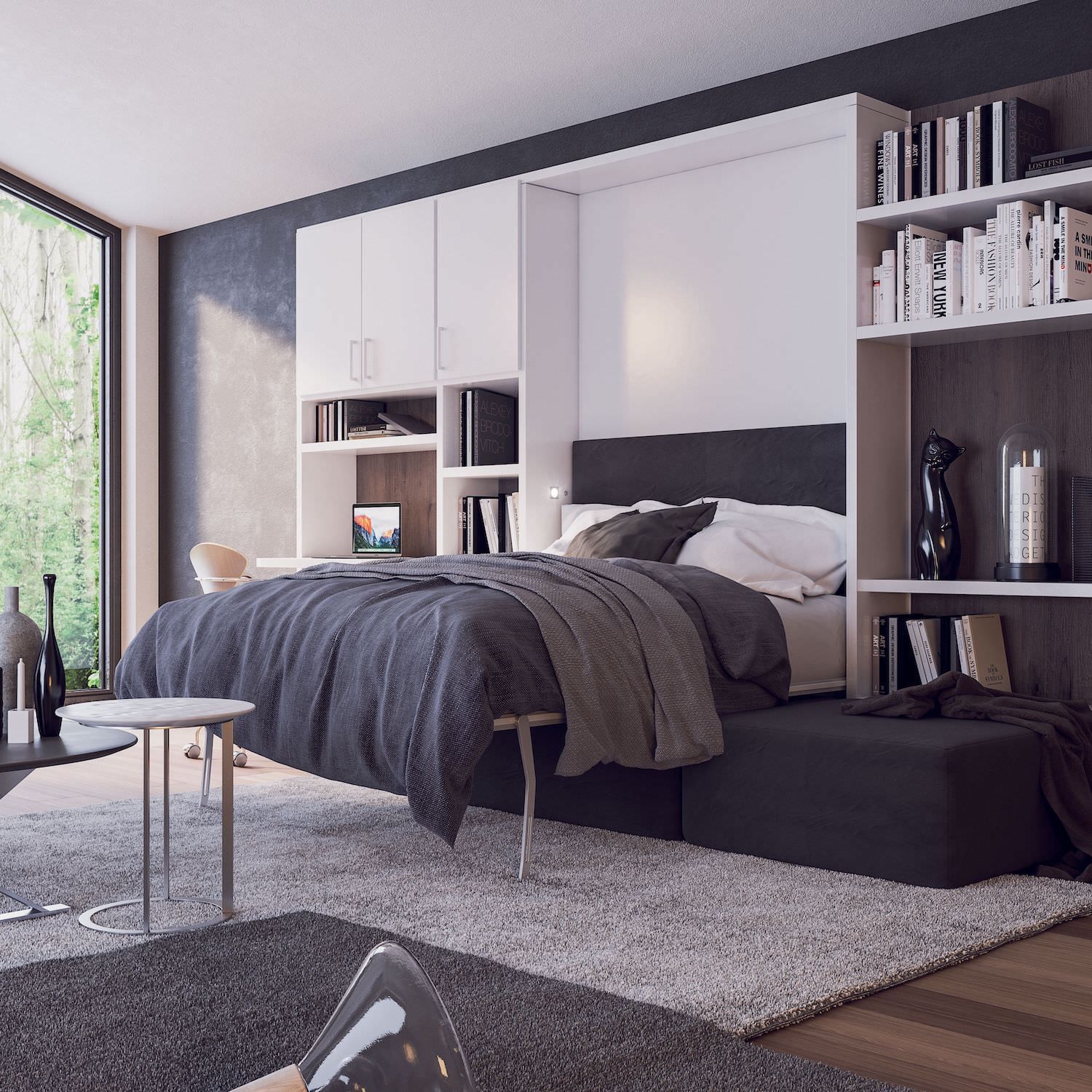 Letto matrimoniale a scomparsa con divano Domino