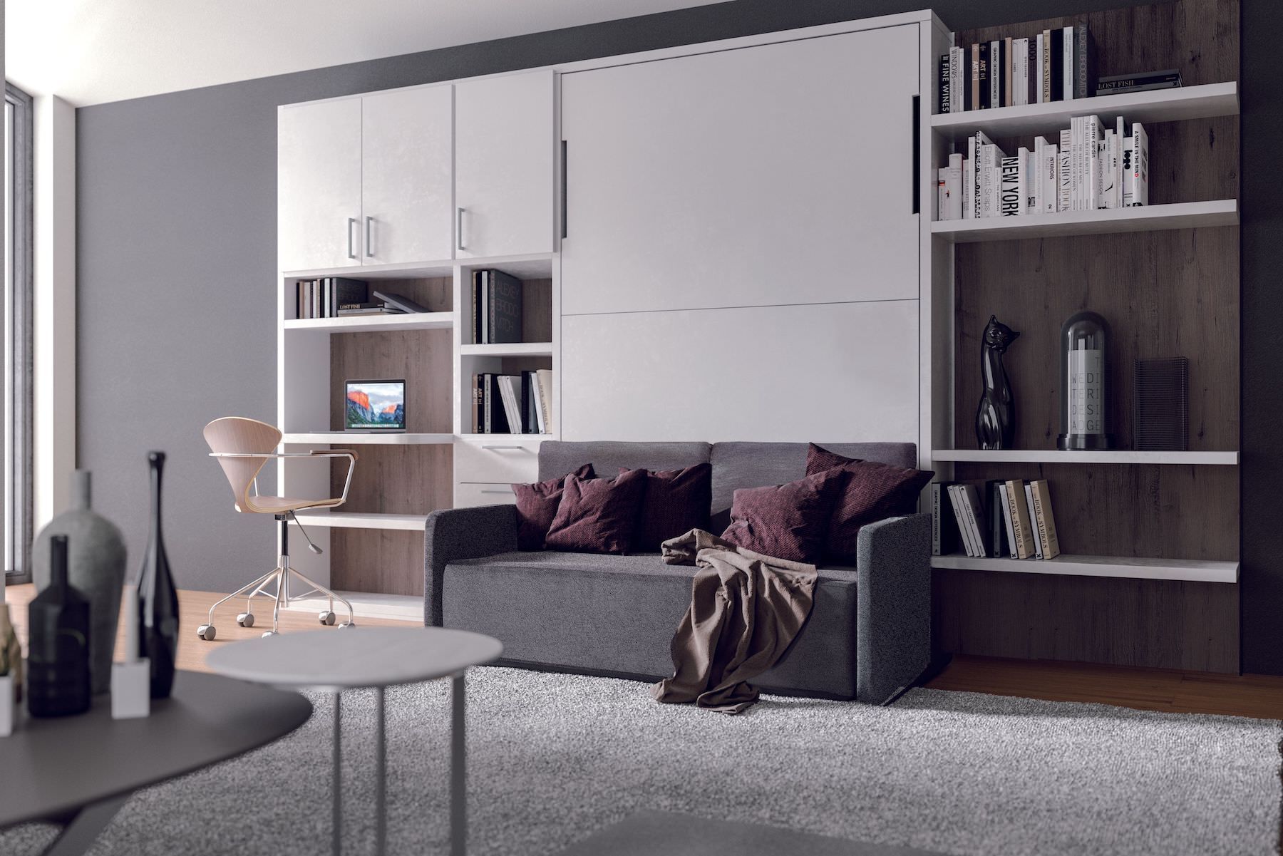 Letto matrimoniale a scomparsa con divano Domino