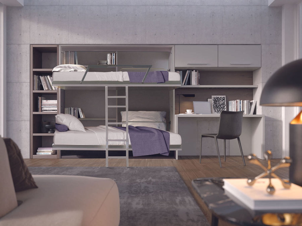 Letto a castello a scomparsa con scaletta per cameretta bimbi Vagone