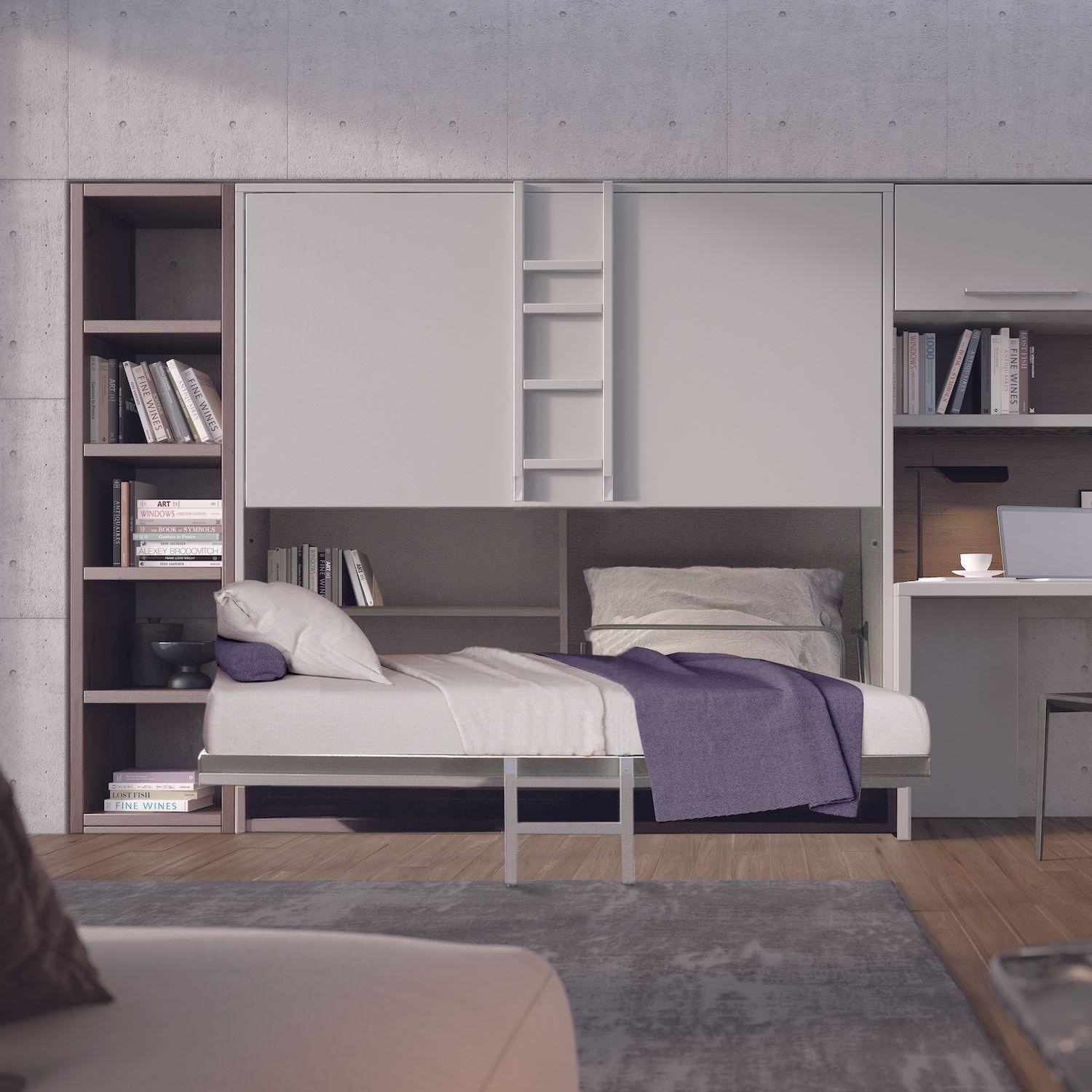 Letto a castello a scomparsa con scaletta per cameretta bimbi Vagone