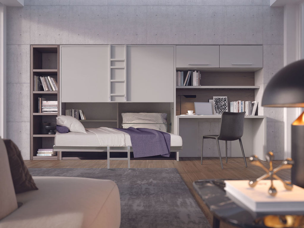 Letto a castello a scomparsa con scaletta per cameretta bimbi Vagone