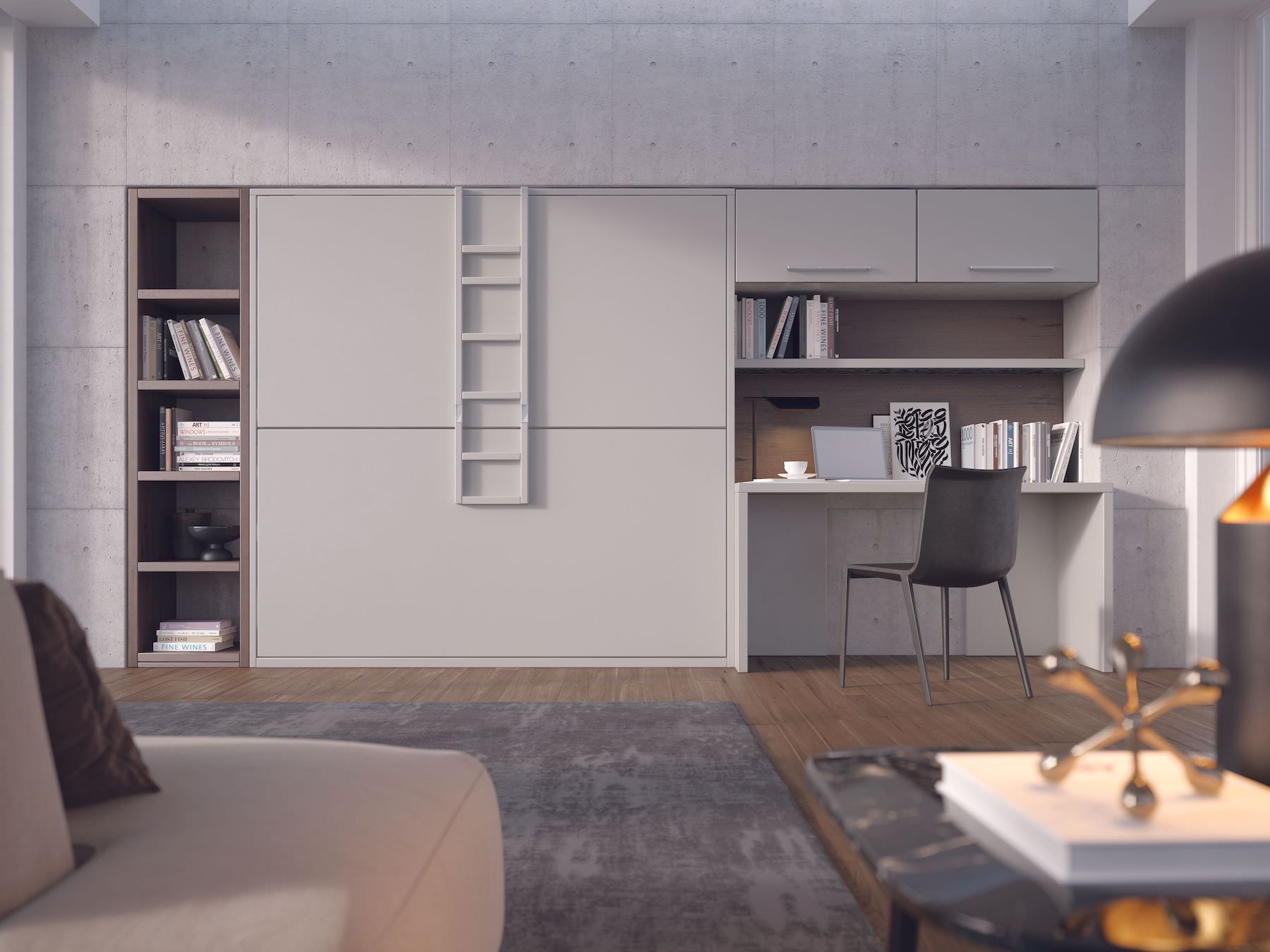 Letto a castello a scomparsa con scaletta per cameretta bimbi Vagone