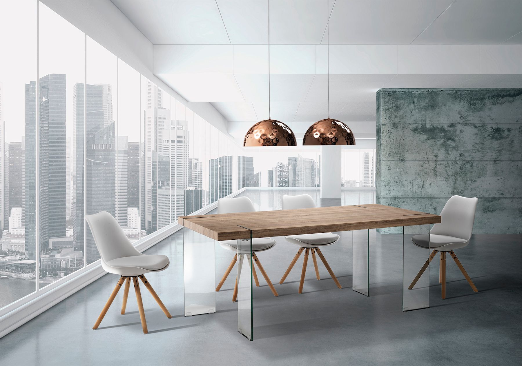 Tavolo da cucina in vetro e MDF rovere Inside Oak