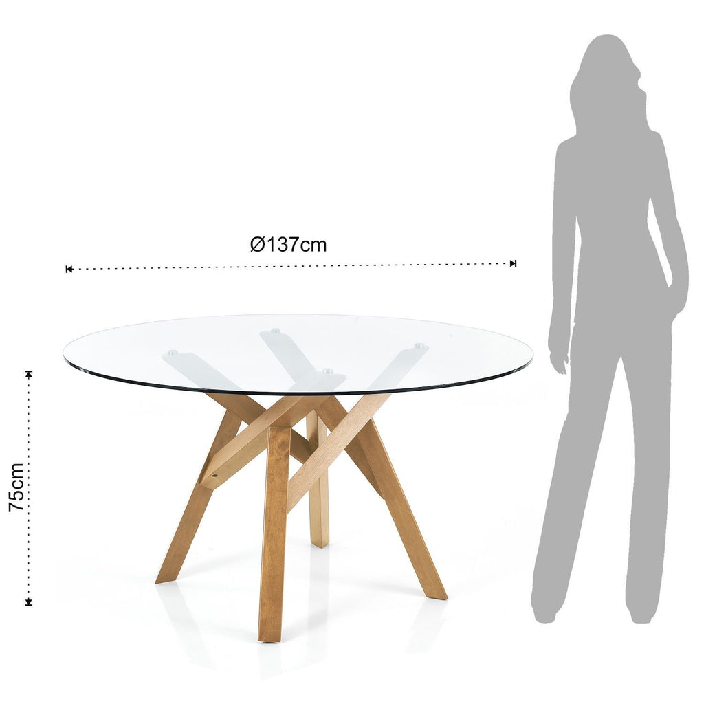 Tavolo da pranzo rotondo in legno massello e vetro Meredith Oak