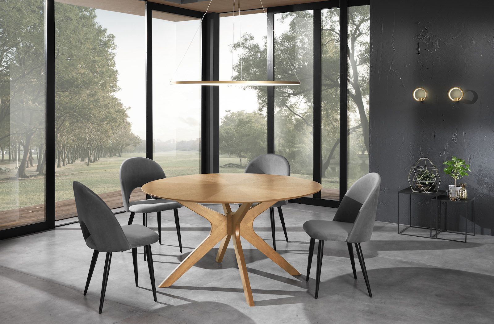 Tavolo da pranzo rotondo in legno massello e MDF Venues Oak