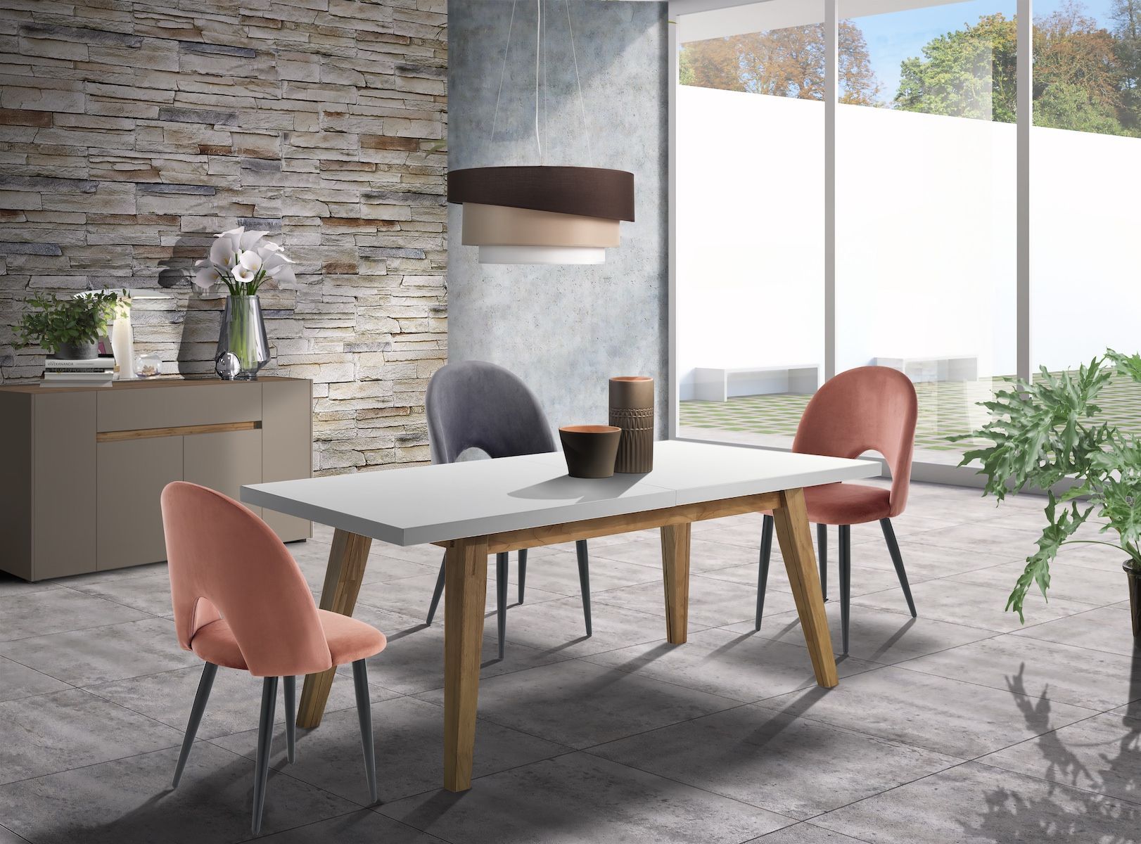 Set 4 sedie imbottite per sala da pranzo Dimitra Pink