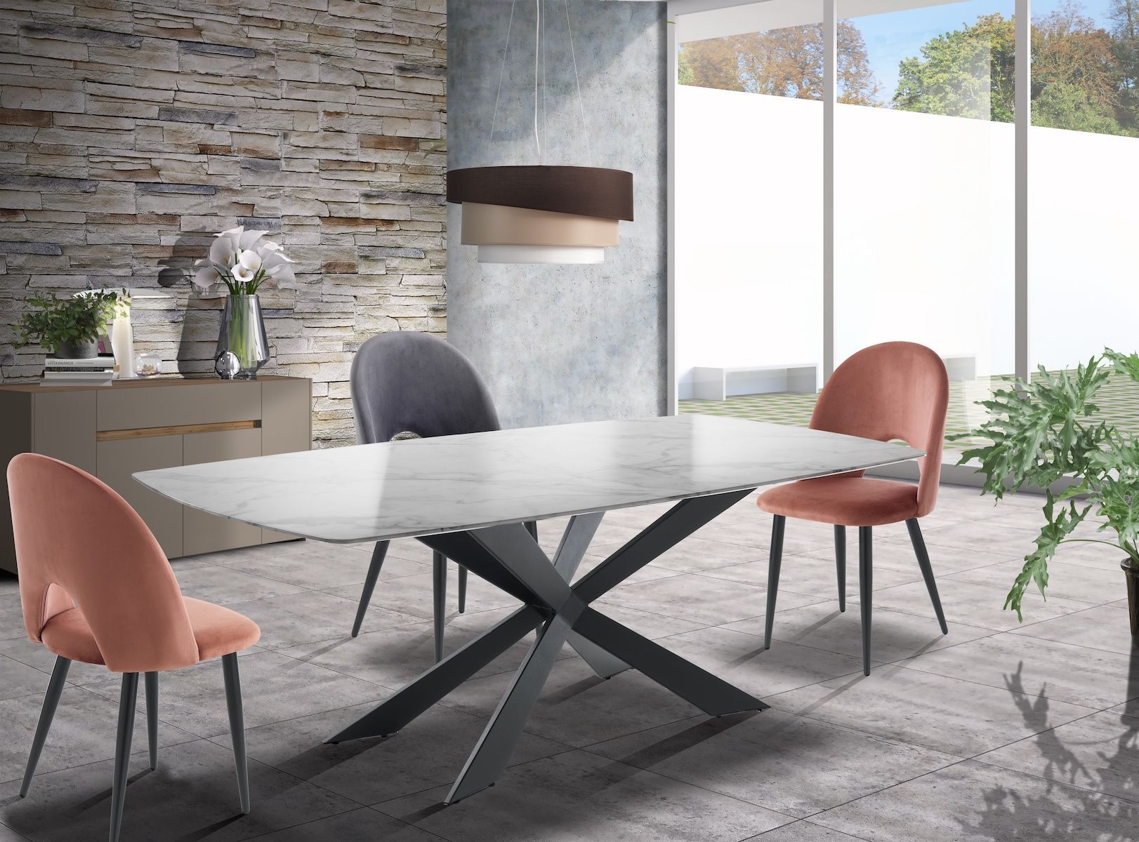 Set 4 sedie imbottite per sala da pranzo Dimitra Pink