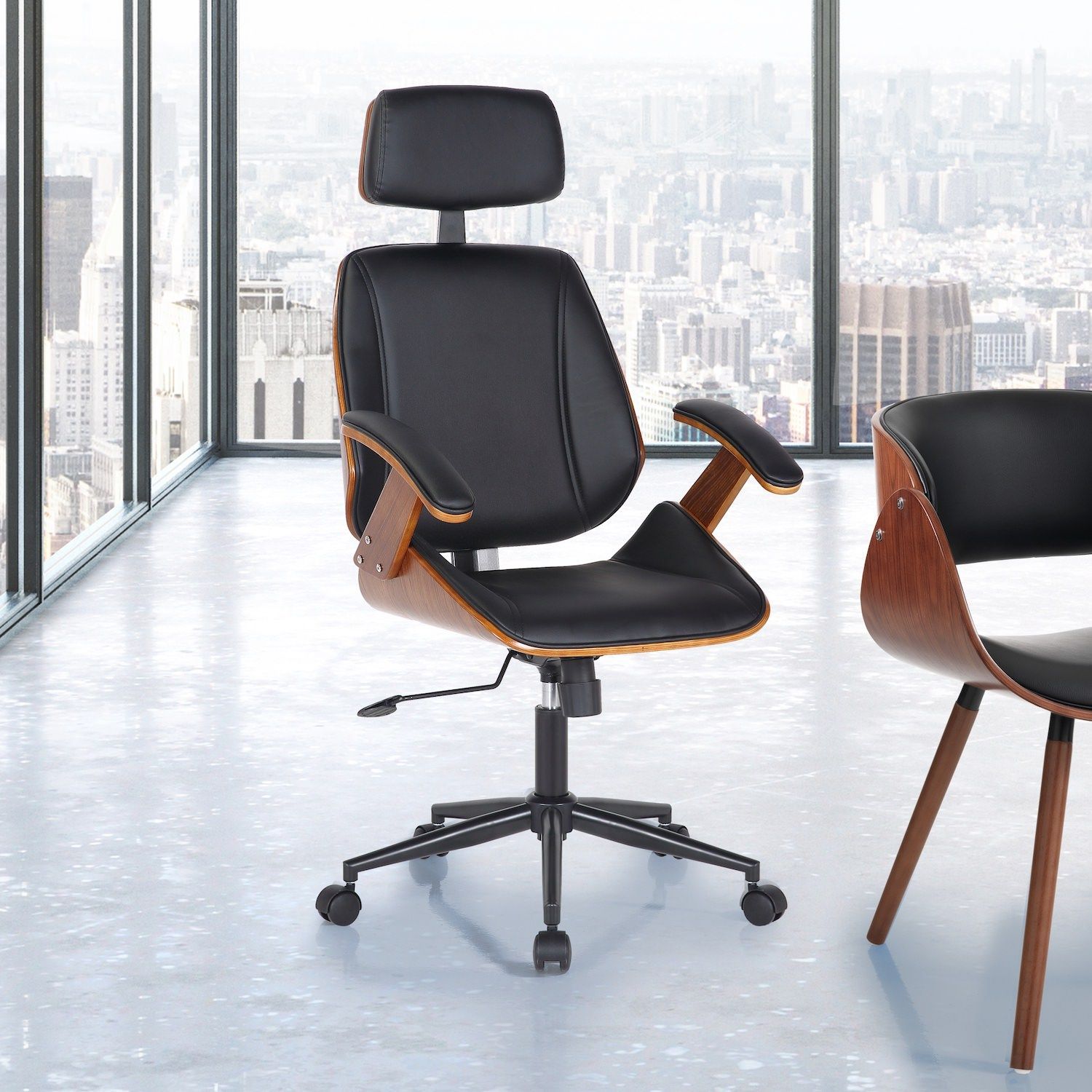 Poltrona da ufficio in legno e pelle sintetica Once High Black