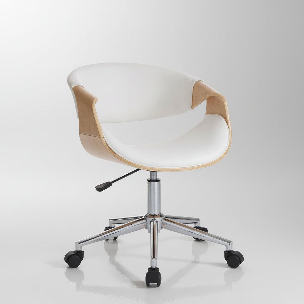 Poltrona da ufficio in legno e pelle sintetica Once White