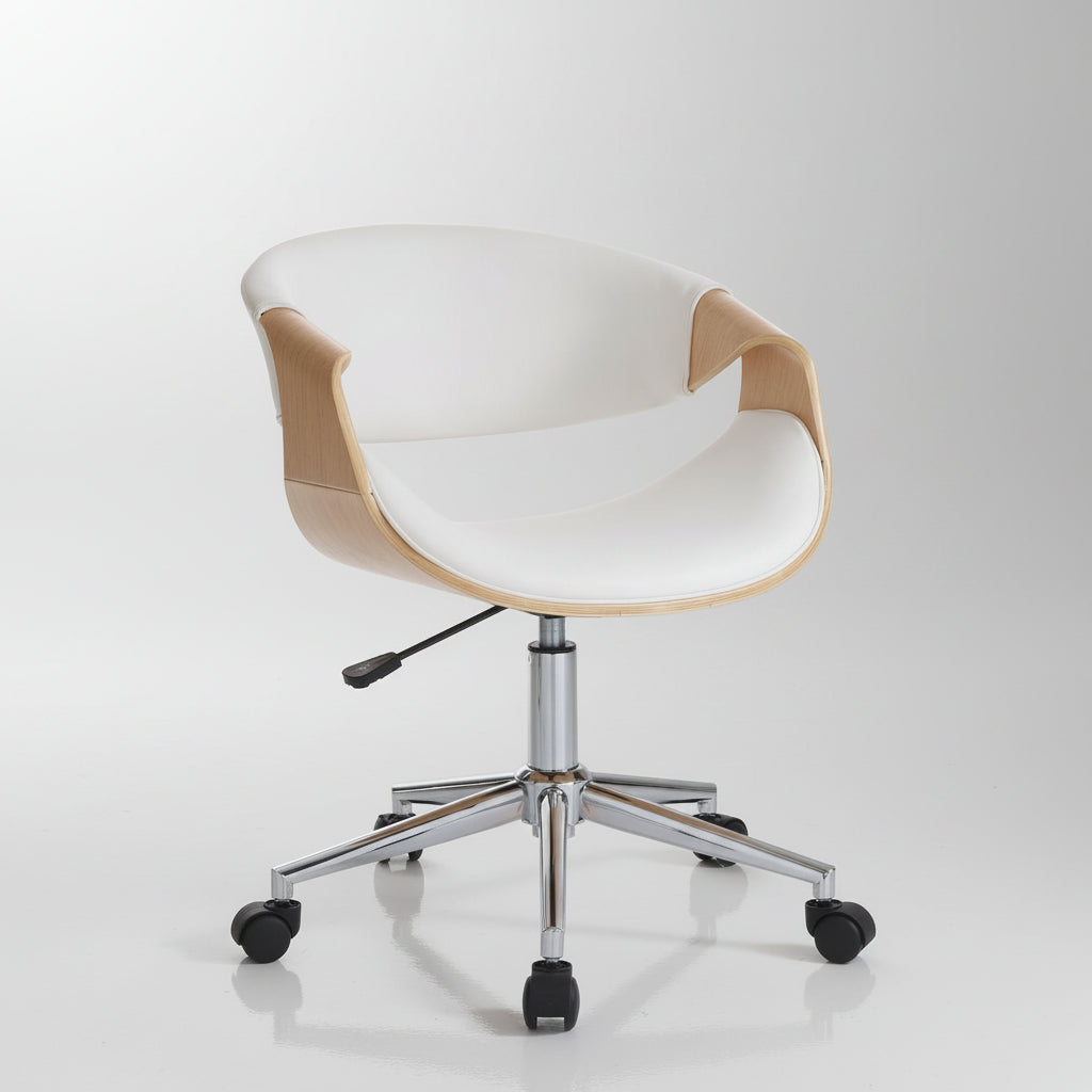 Poltrona da ufficio in legno e pelle sintetica Once White