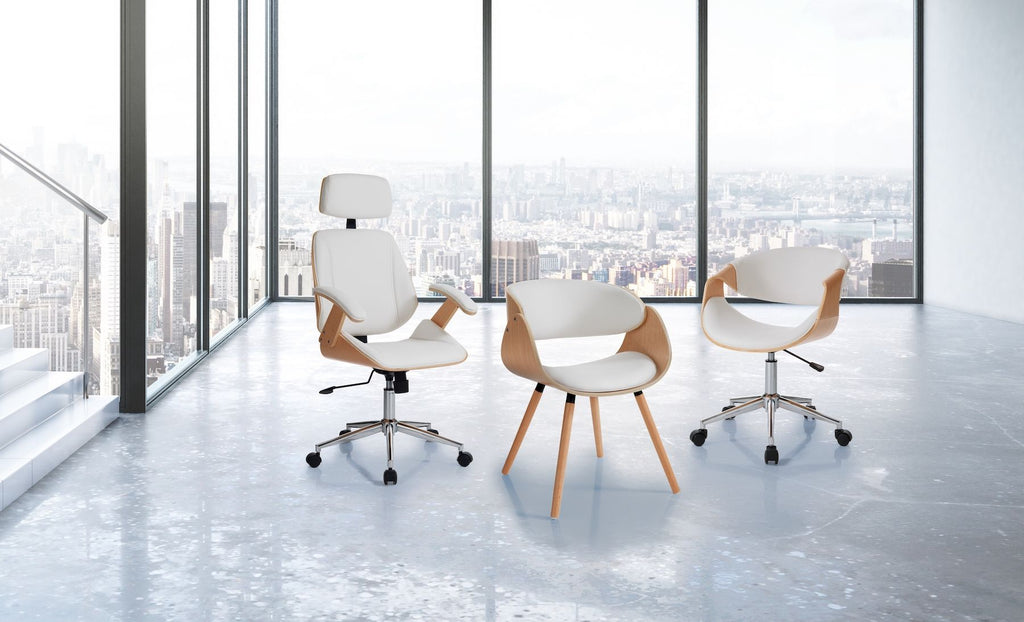 Poltrona da ufficio in legno e pelle sintetica Once White