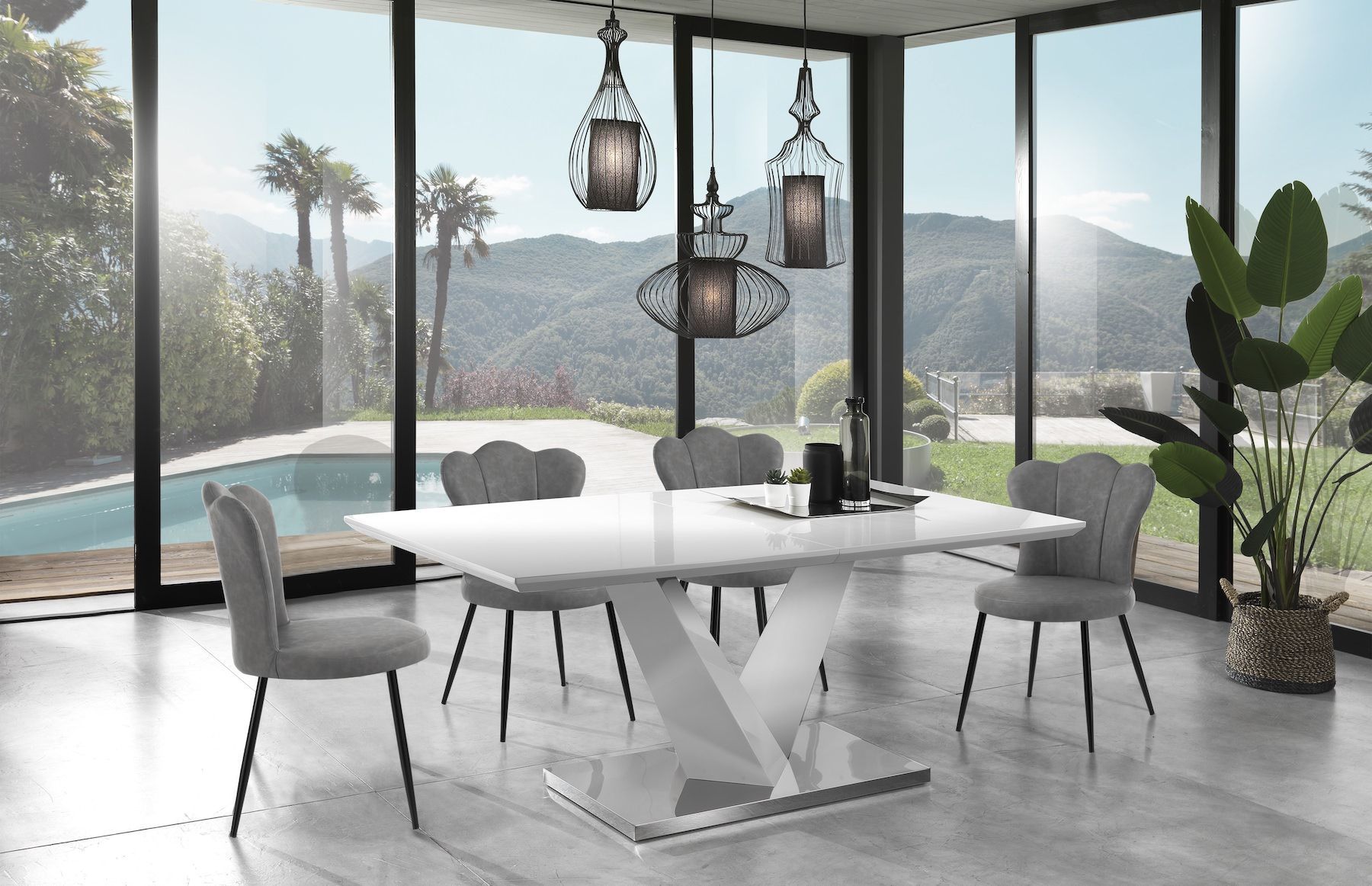 Set 4 sedie imbottite in pelle sintetica Tarja Grey