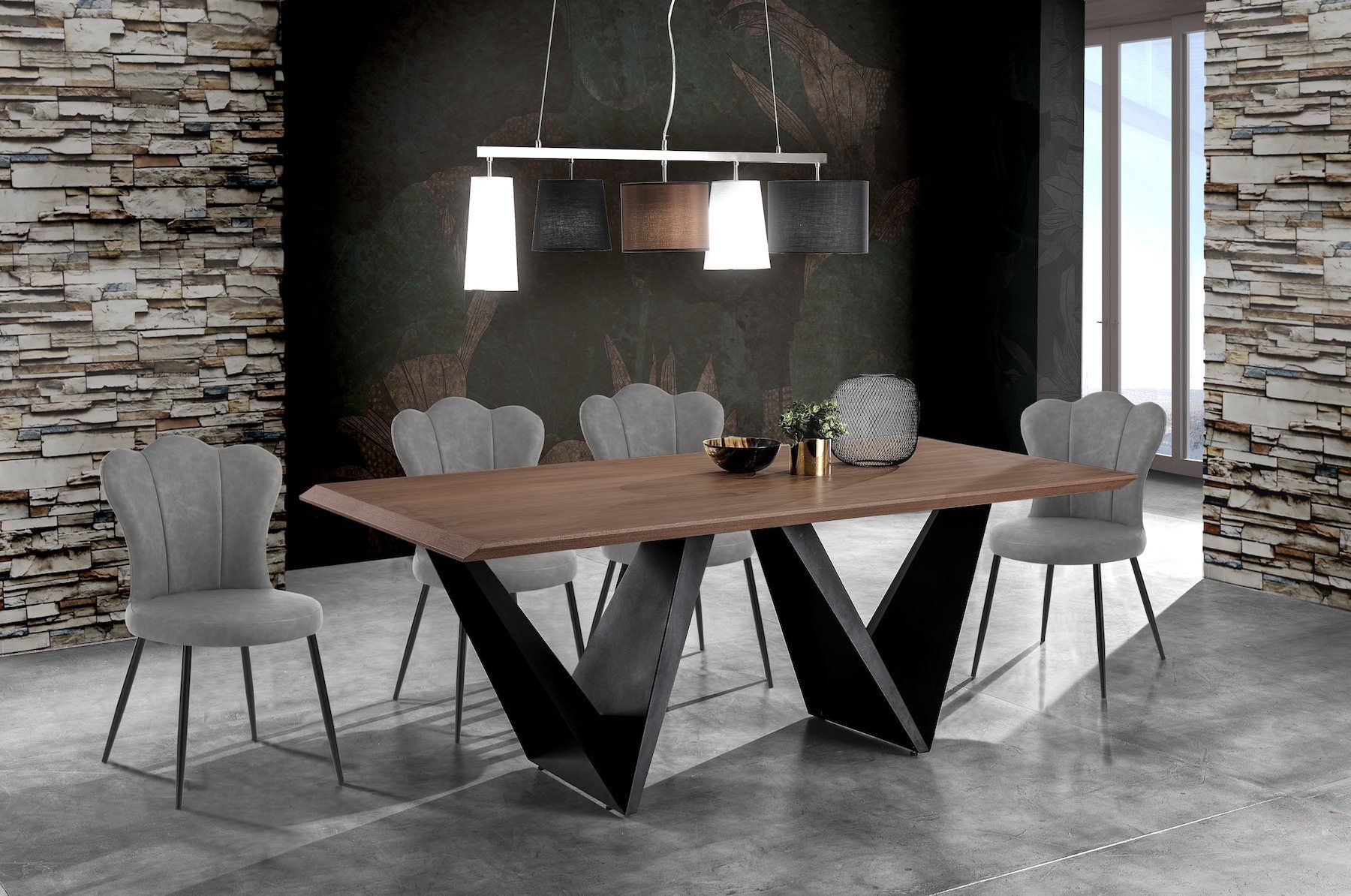 Set 4 sedie imbottite in pelle sintetica Tarja Grey