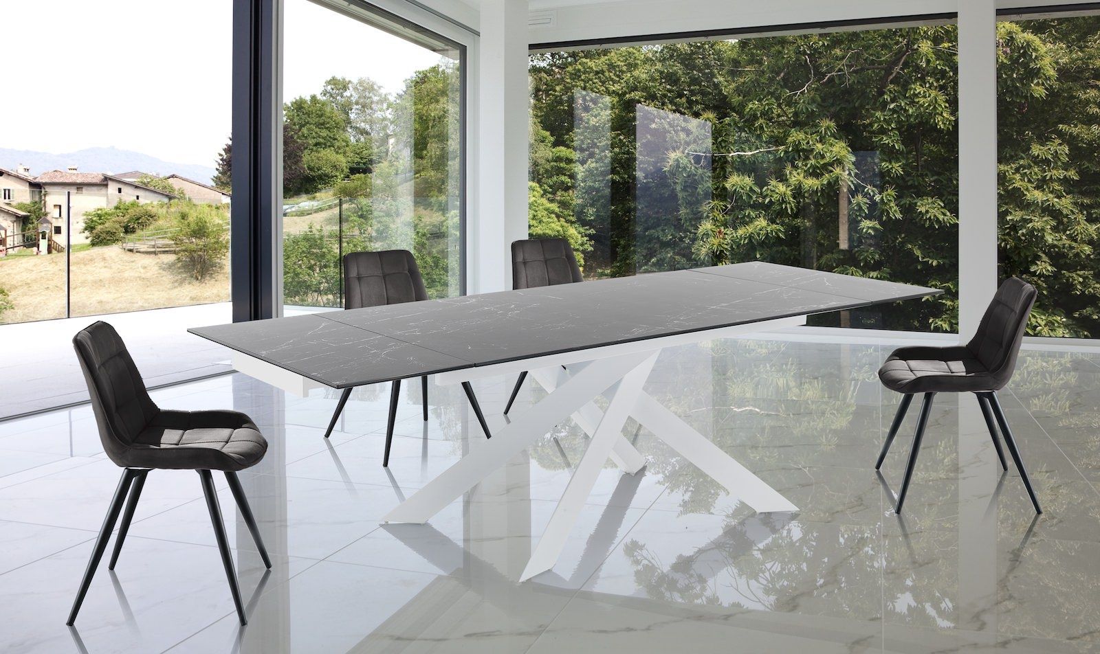 Tavolo con piano in ceramica allungabile Brydon Marble 2