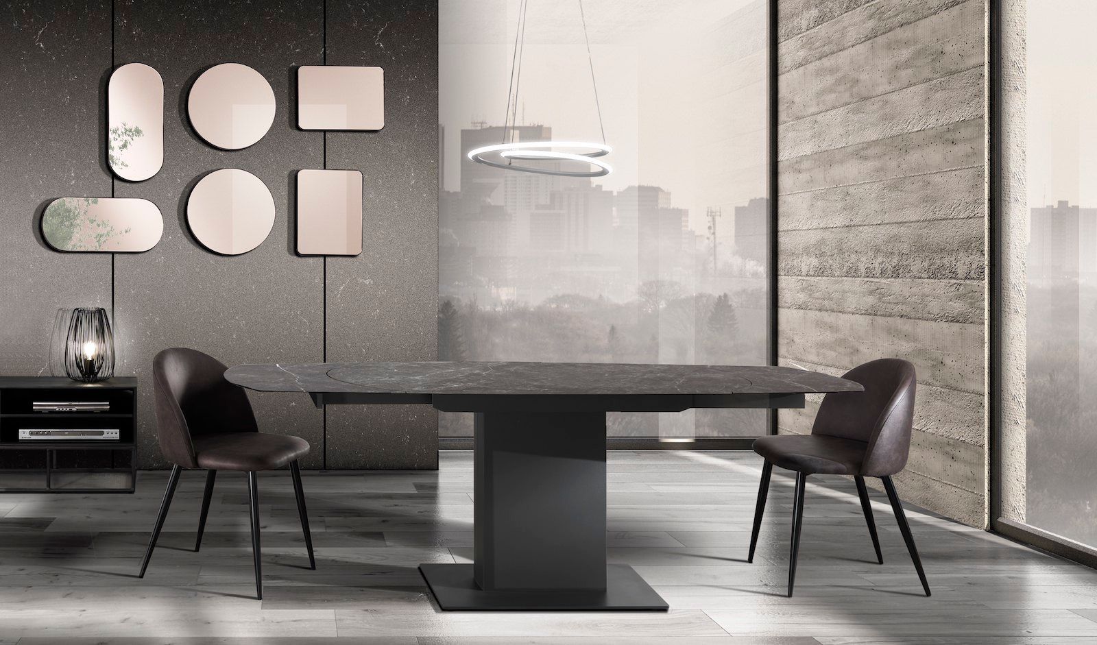 Tavolo allungabile con piano in ceramica Campbell Black