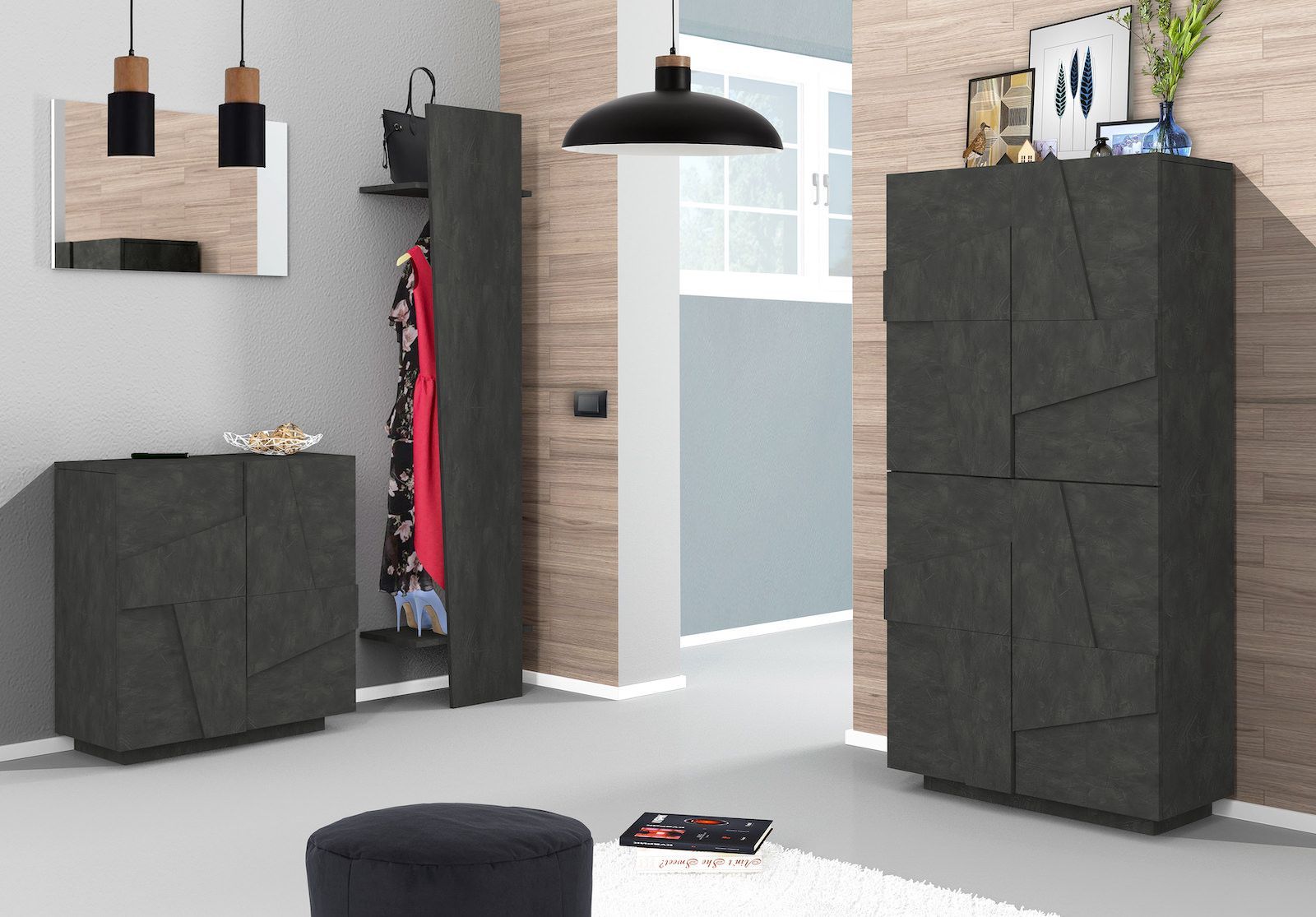 Scarpiera moderna a due ante e 4 ripiani Taylor Slate