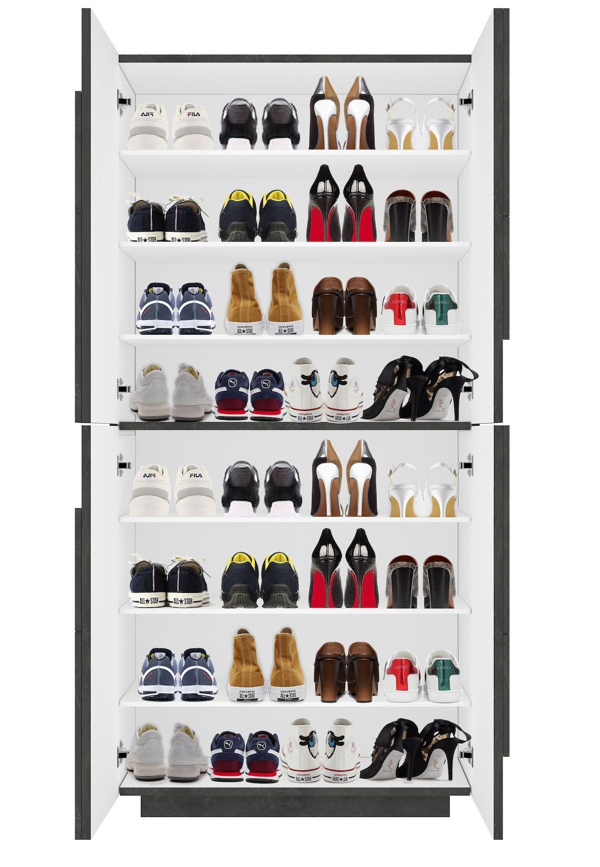 Scarpiera salvaspazio a quattro ante e 8 ripiani Taylor Slate