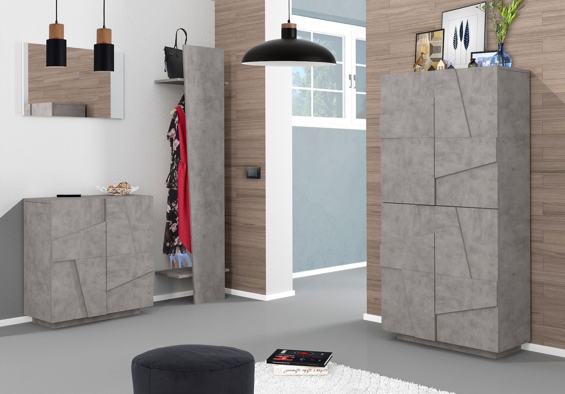 Scarpiera design a quattro ante e 8 ripiani Taylor Cement