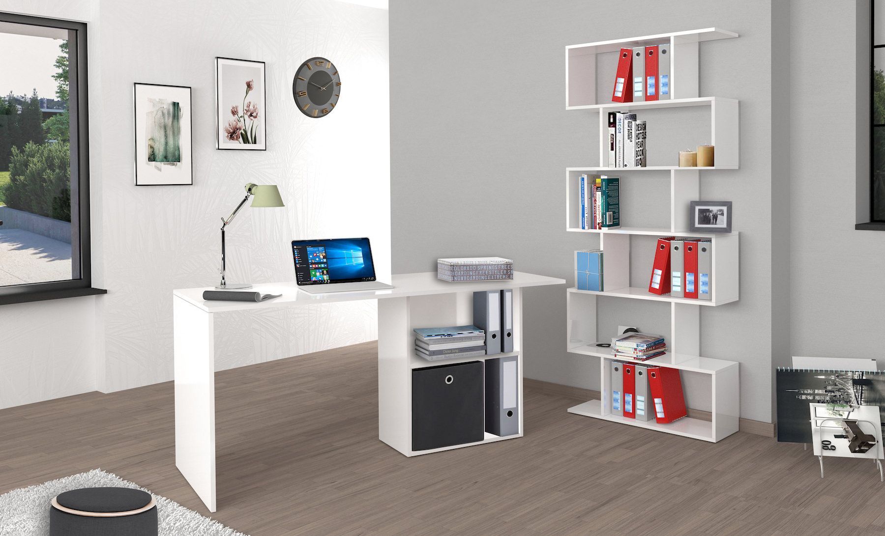 Libreria moderna da parete Lombard White