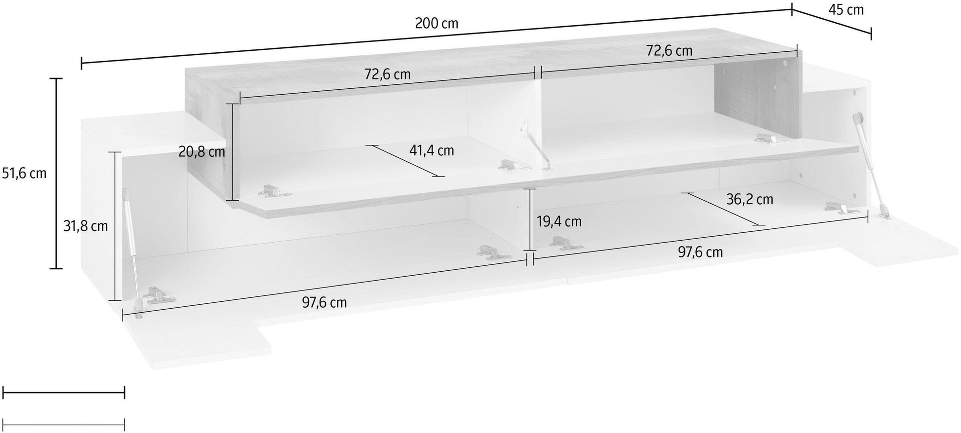 Mobile porta TV 200 cm laccato lucido Krisen Maple