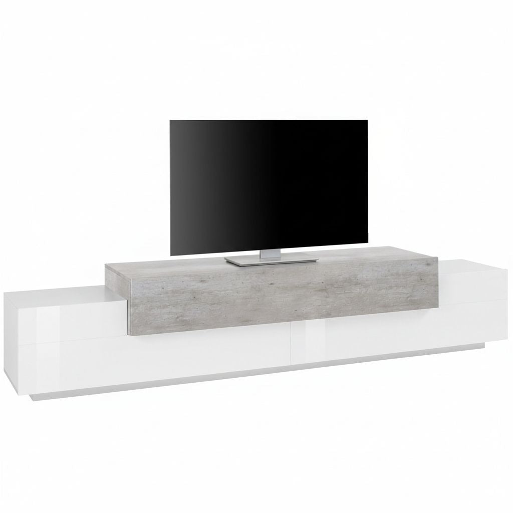 Mobile TV 240 cm in MDF laccato bianco Krisen Cement