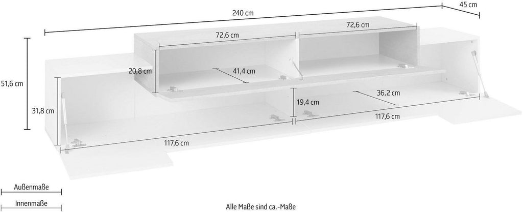 Mobile TV 240 cm in MDF laccato bianco Krisen Cement