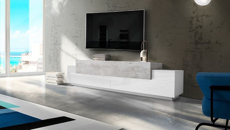 Mobile TV 240 cm in MDF laccato bianco Krisen Cement