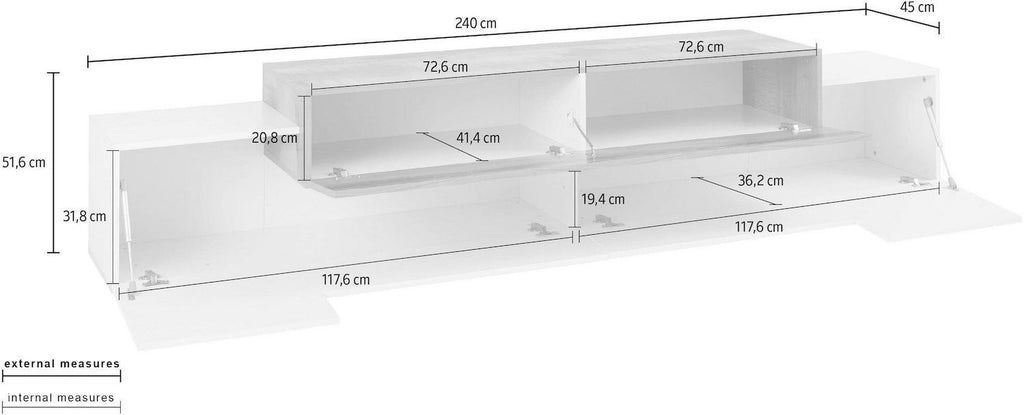 Mobile porta TV 240 cm in MDF laccato lucido Krisen Maple