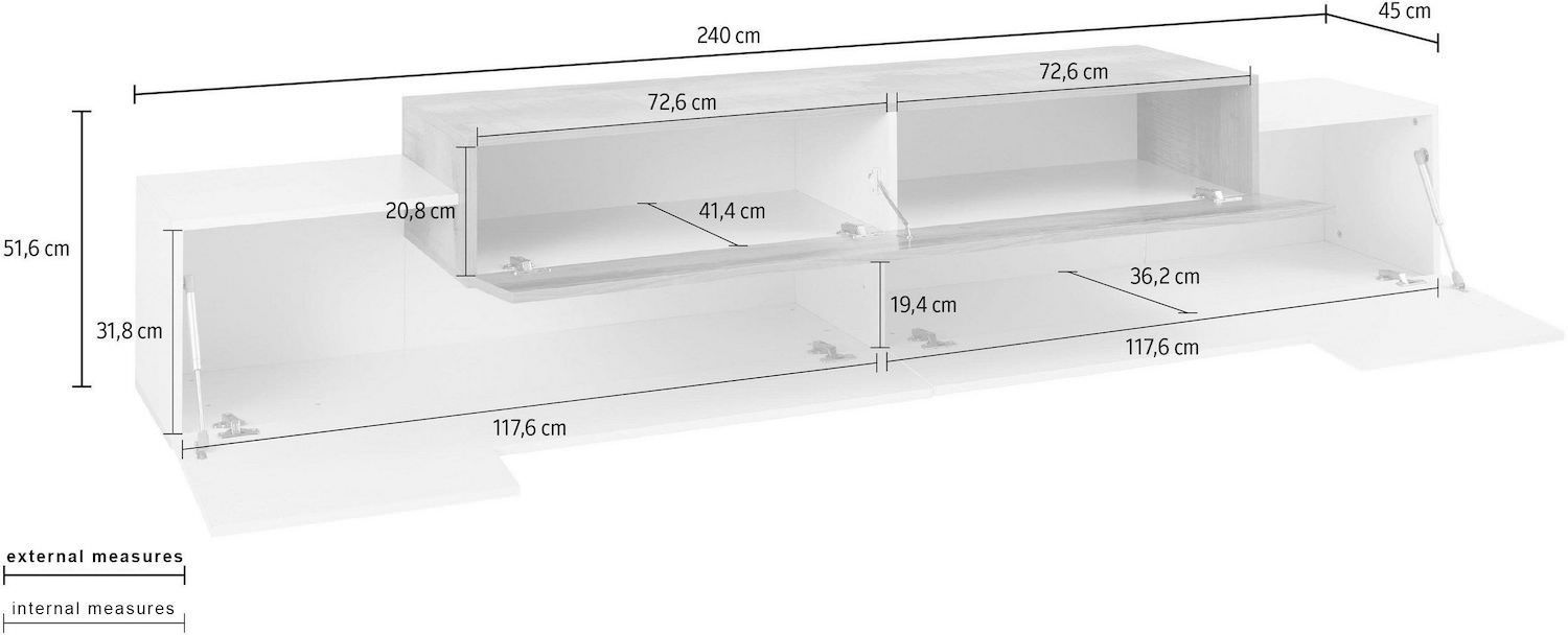 Mobile porta TV 240 cm in MDF laccato lucido Krisen Maple