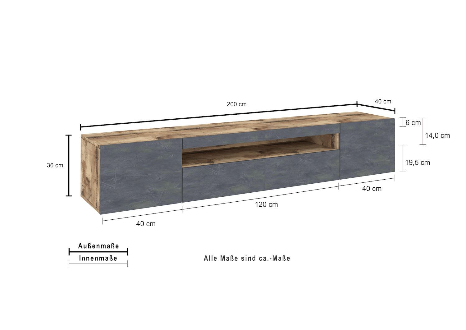 Mobile porta TV design Bandol 200 Maple Slate