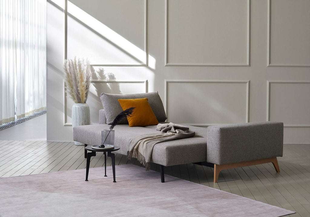 Divano letto matrimoniale con braccioli in tessuto materasso a molle Idun