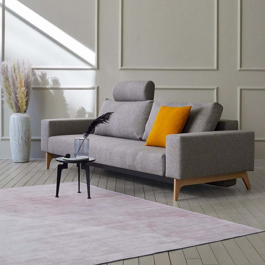 Divano letto matrimoniale con braccioli in tessuto materasso a molle Idun