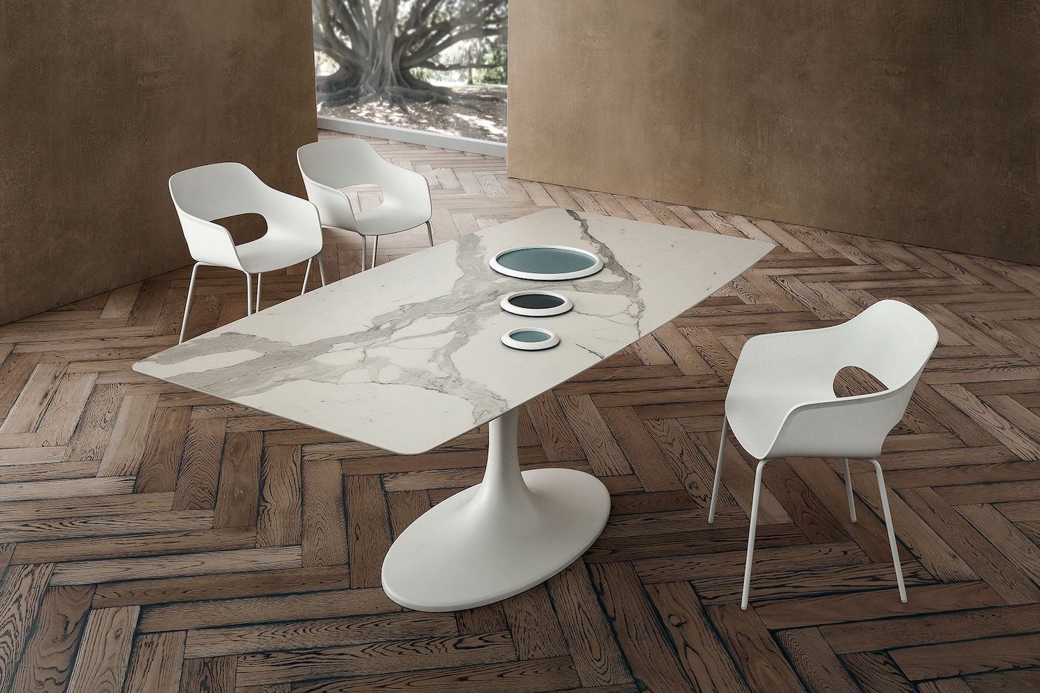 Tavolo fisso da pranzo con piano a botte Avalon