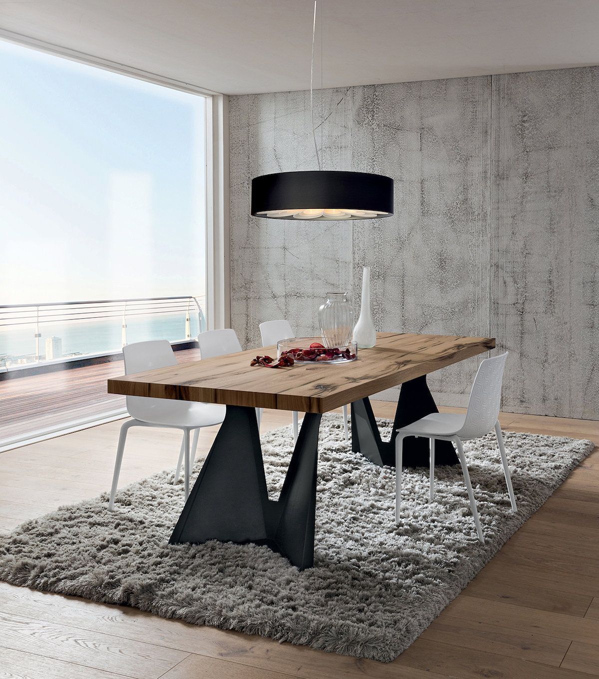 Tavolo da pranzo fisso con piano in legno Palmer Wood