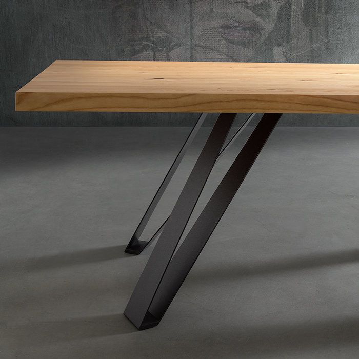 Tavolo da pranzo fisso con piano in legno Sanders Wood