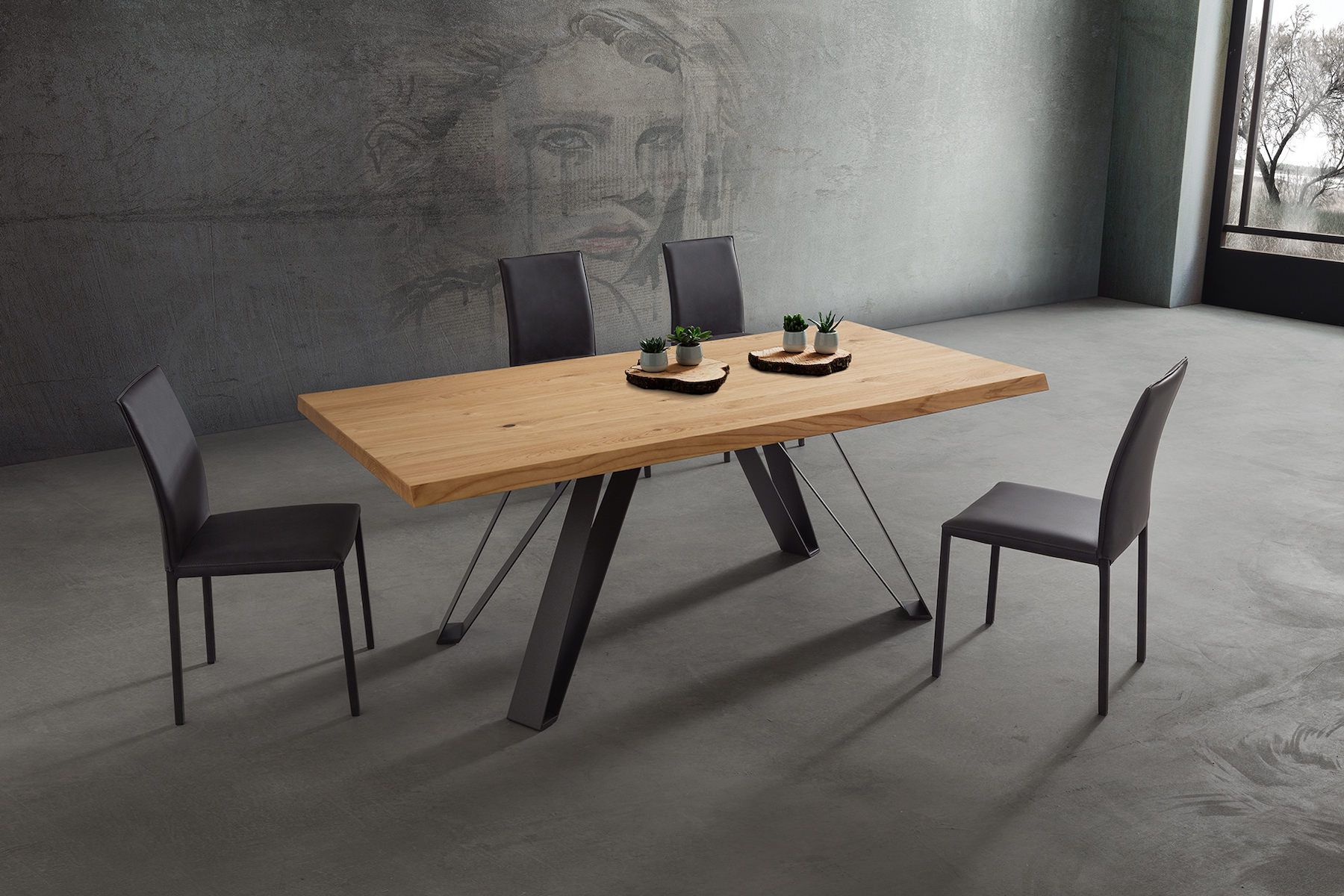 Tavolo da pranzo fisso con piano in legno Sanders Wood