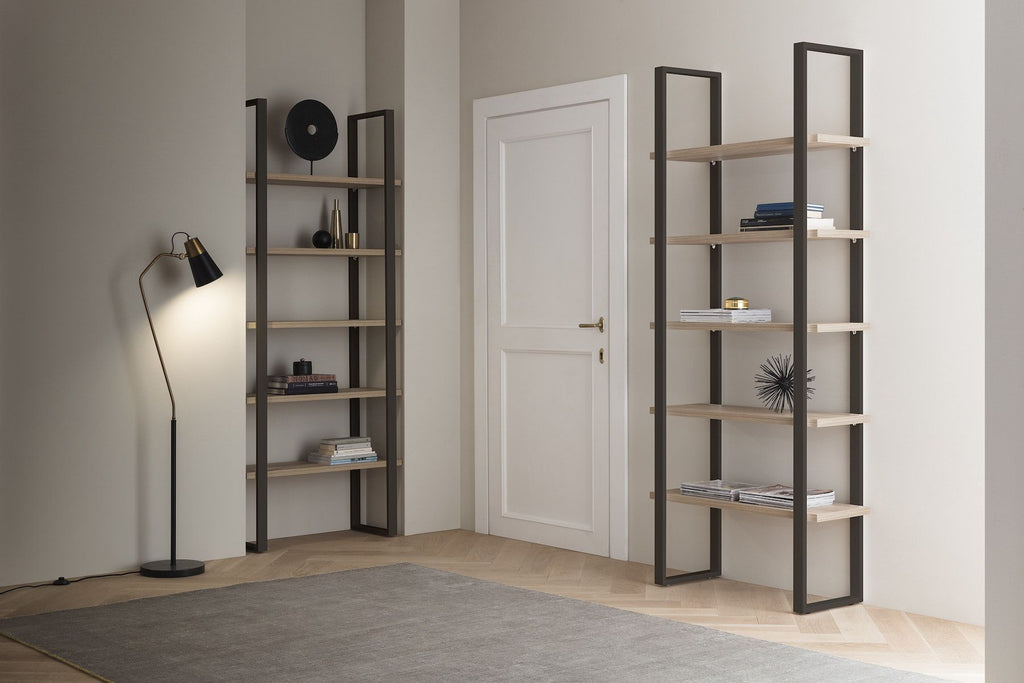 Coppia librerie moderne in metallo e laminato Lilac