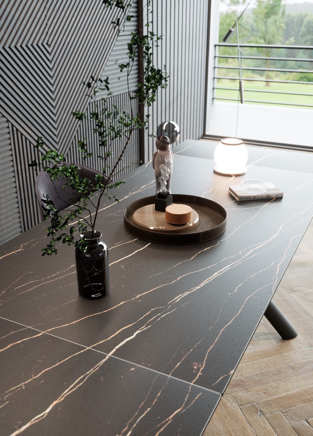 Tavolo da pranzo allungabile in acciaio e gres Tirrel