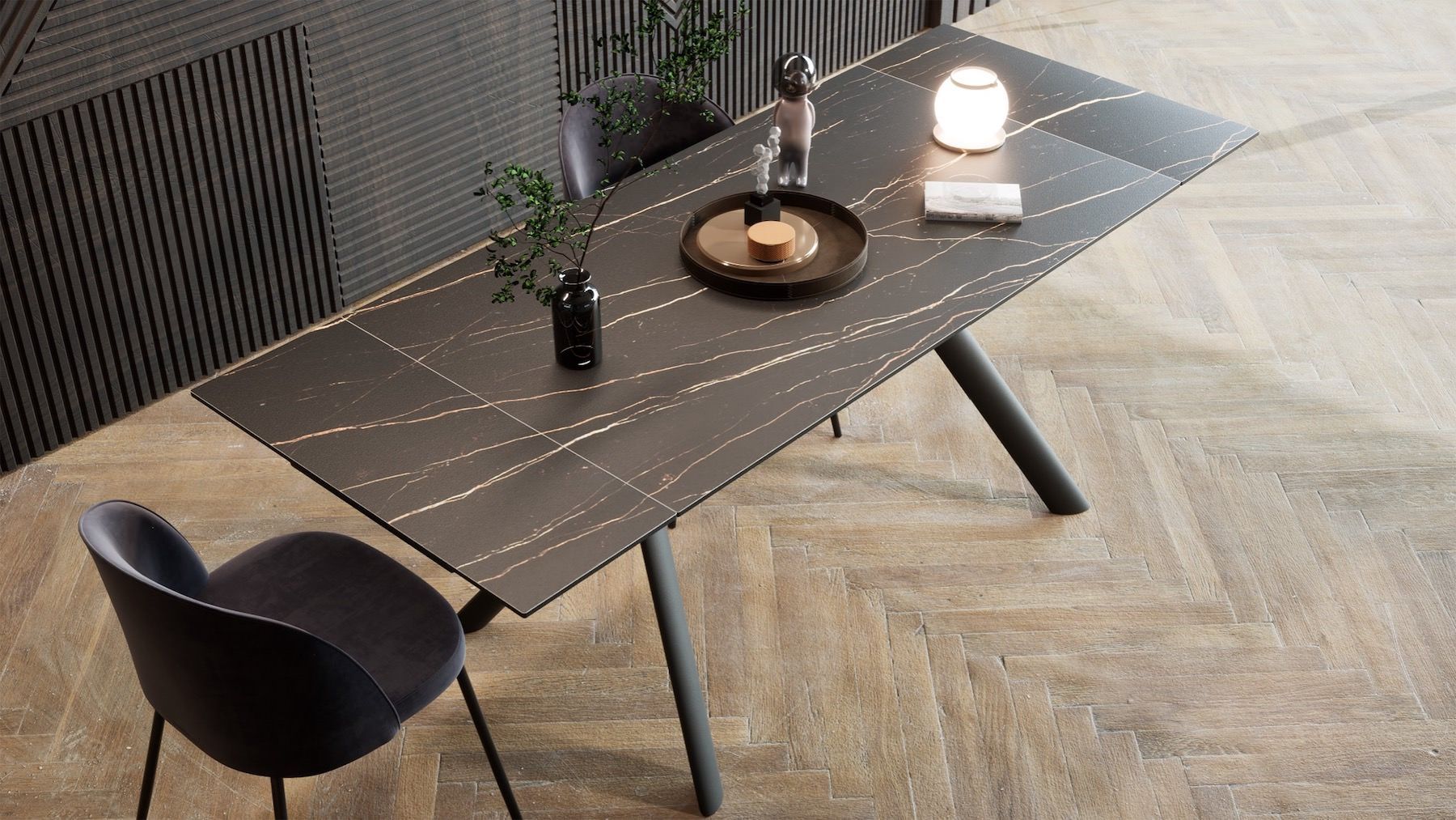 Tavolo da pranzo allungabile in acciaio e gres Tirrel