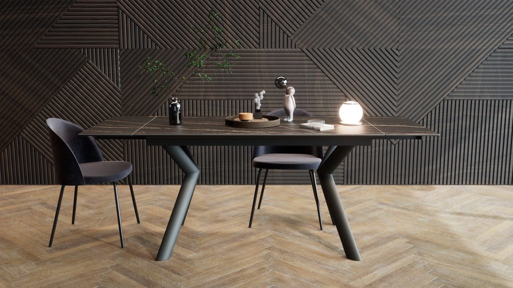 Tavolo da pranzo allungabile in acciaio e gres Tirrel