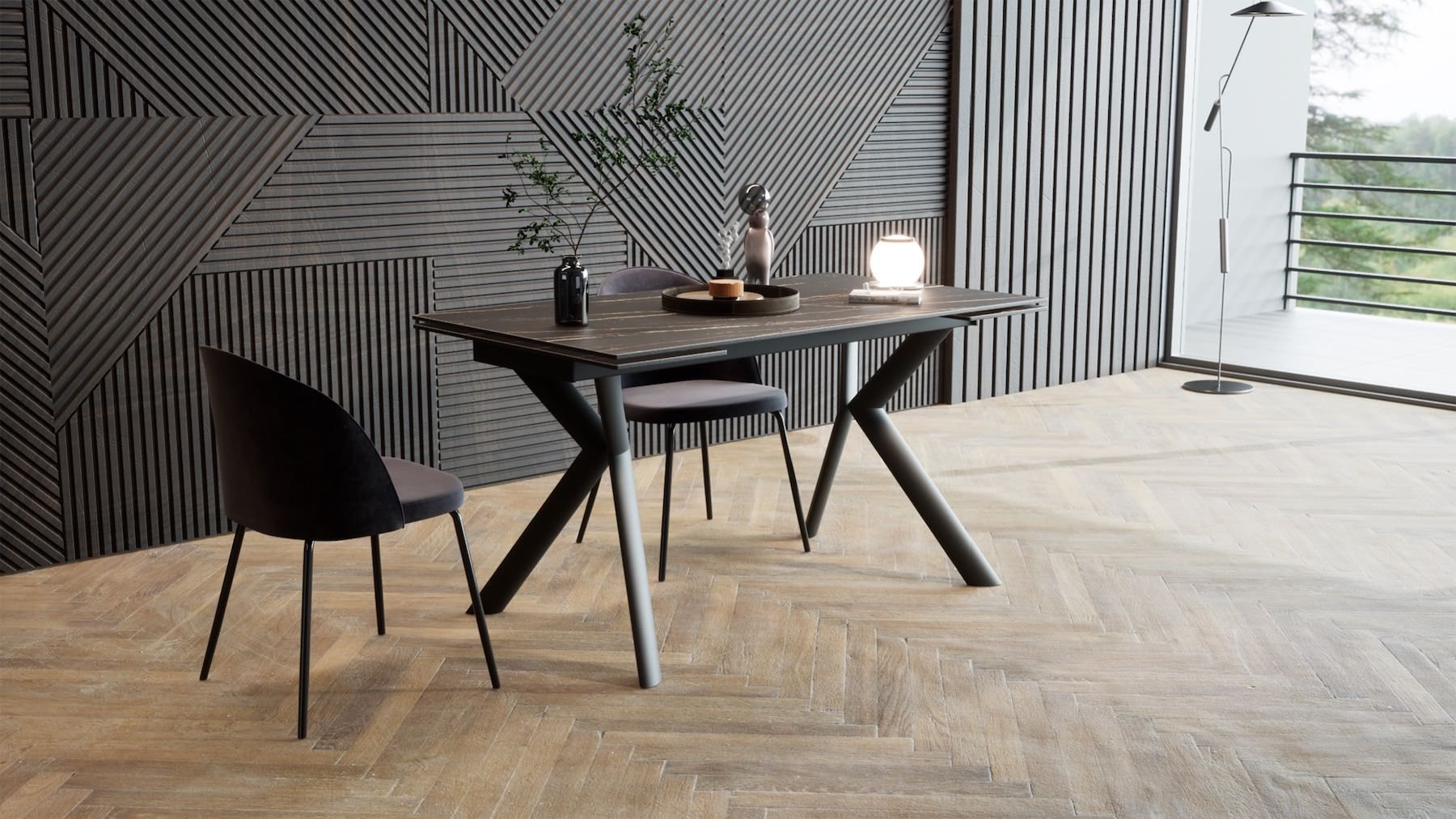 Tavolo da pranzo allungabile in acciaio e gres Tirrel