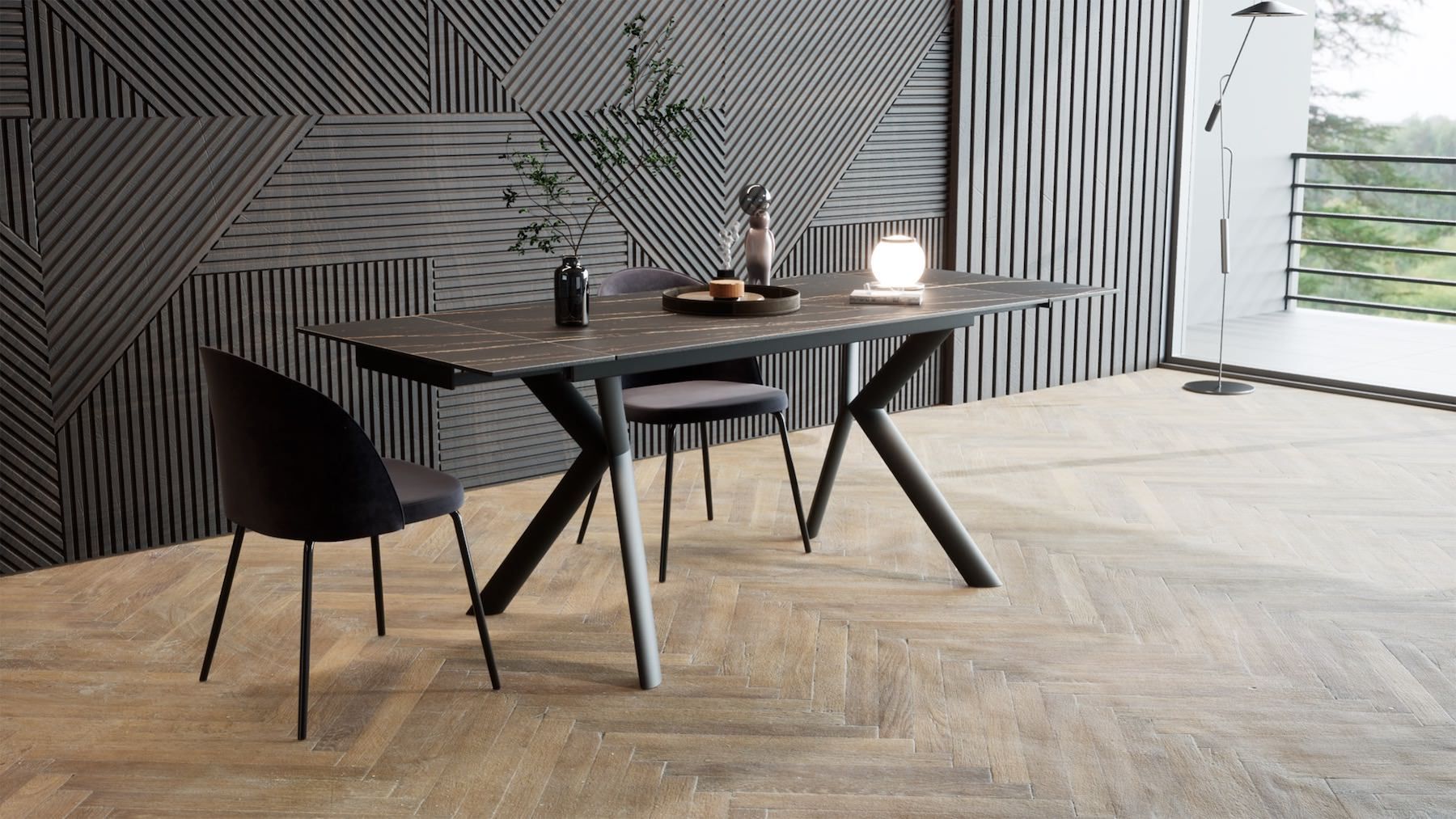 Tavolo da pranzo allungabile in acciaio e gres Tirrel