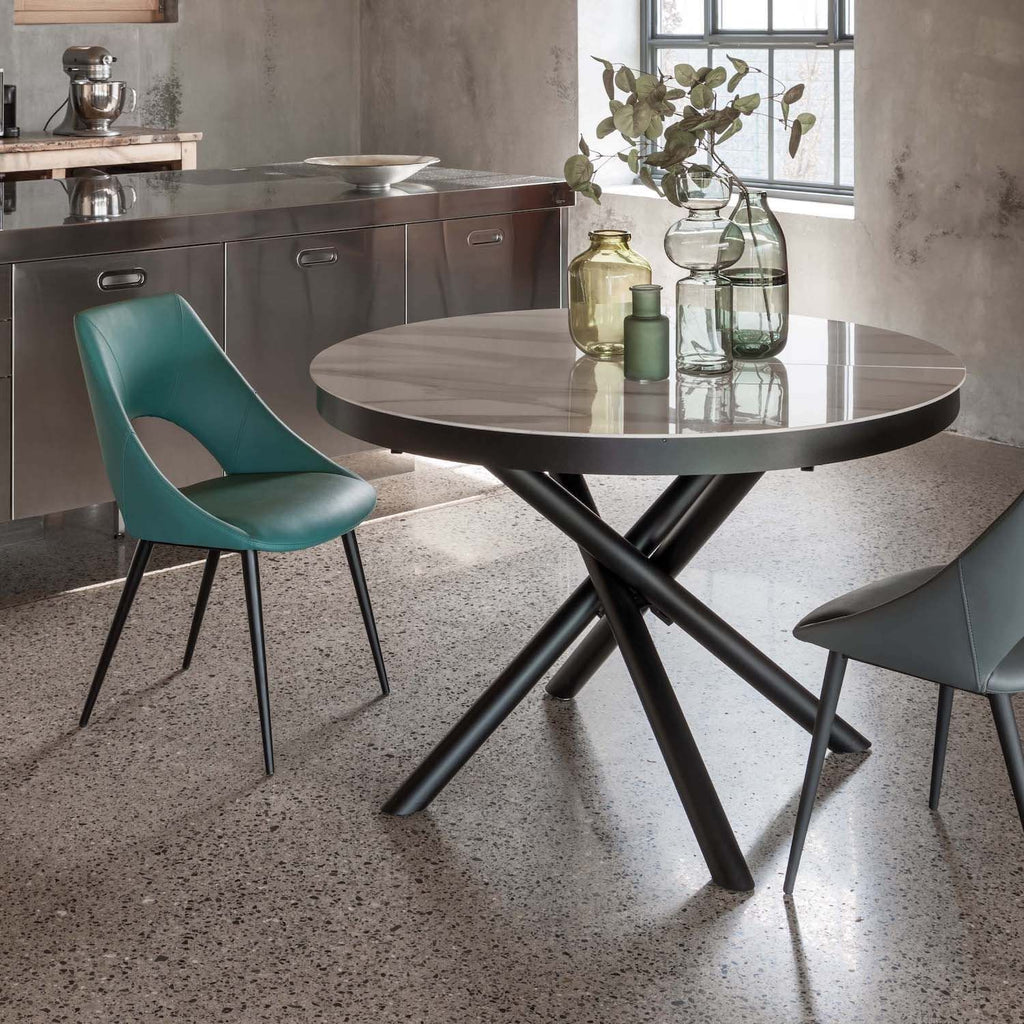 Tavolo rotondo allungabile in acciaio e ceramica Venus